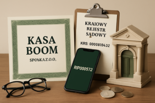 Dokumenty finansowe, telefon, okulary i monety na biurku